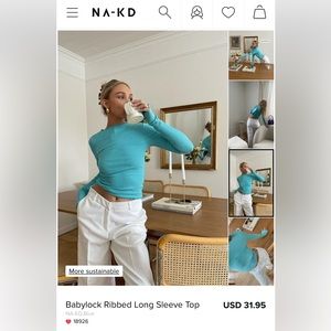 NA-KD Ribbed Longsleeve with Ruffled Hems